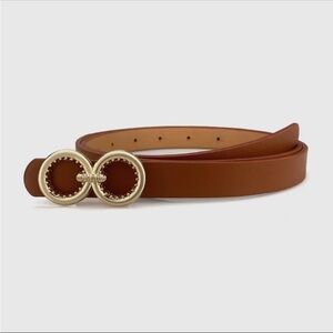 Elegant Brown Leather Belt with Gold Buckle